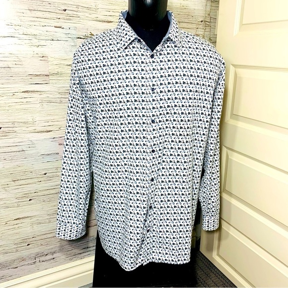SOUL Of London White Blue Motorcycle Button Down Shirt Modern Long Sleeve Sz 2XL - Picture 13 of 13